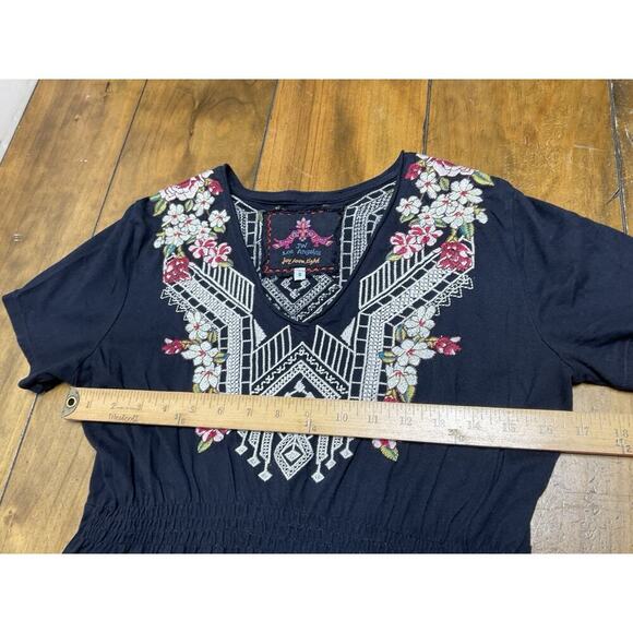 Johnny Was Floral Embroidered Cotton Mini Dress Size Small Black - Picture 6 of 11